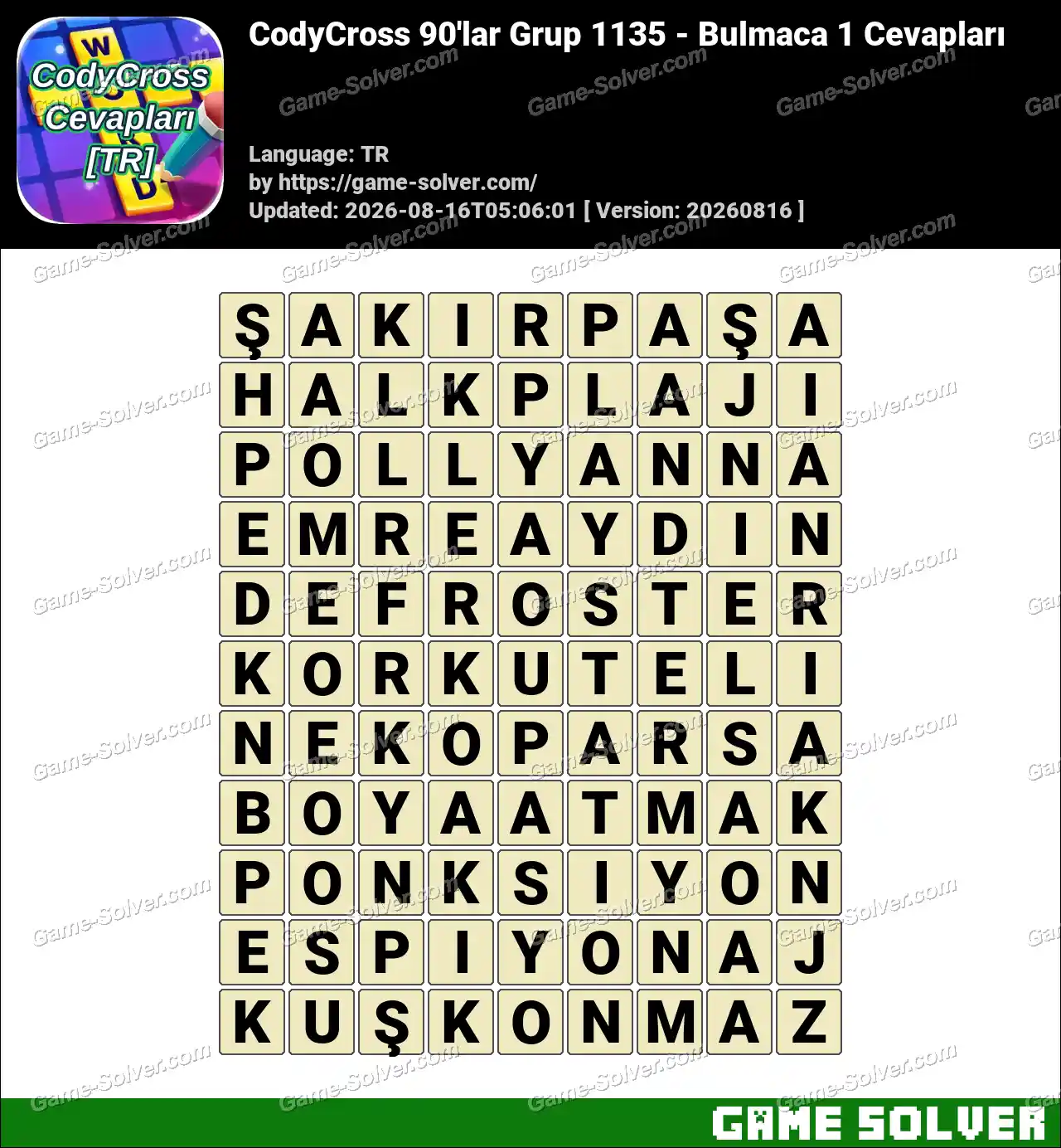 CodyCross 90’lar Grup 1135 – Bulmaca 1 Cevapları
